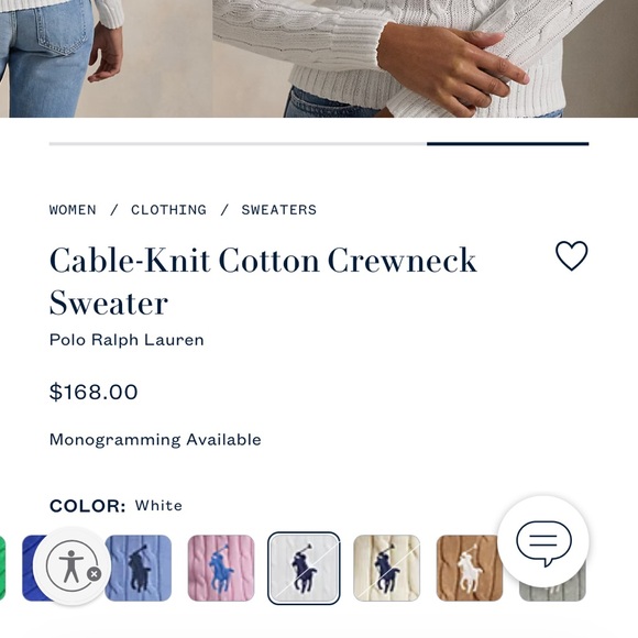 Ralph Lauren White Cable-Knit Scoop Neck Sweater with Navy Pony - Picture 4 of 6